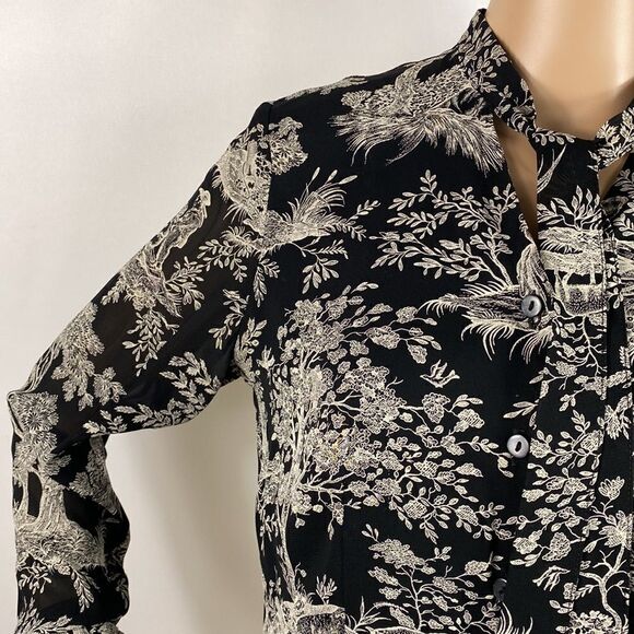 Talbots long sleeve tie-neck novelty print blouse size M - Picture 2 of 10